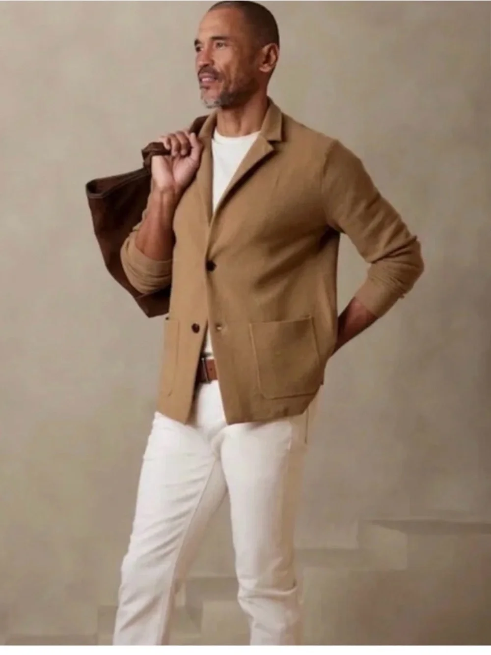 Banana Republic Milanetto Sweater Blazer XL NWT Whiskey Brown Organic Cotton